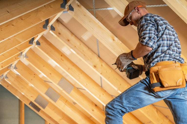 Attic renovation with exposed beams